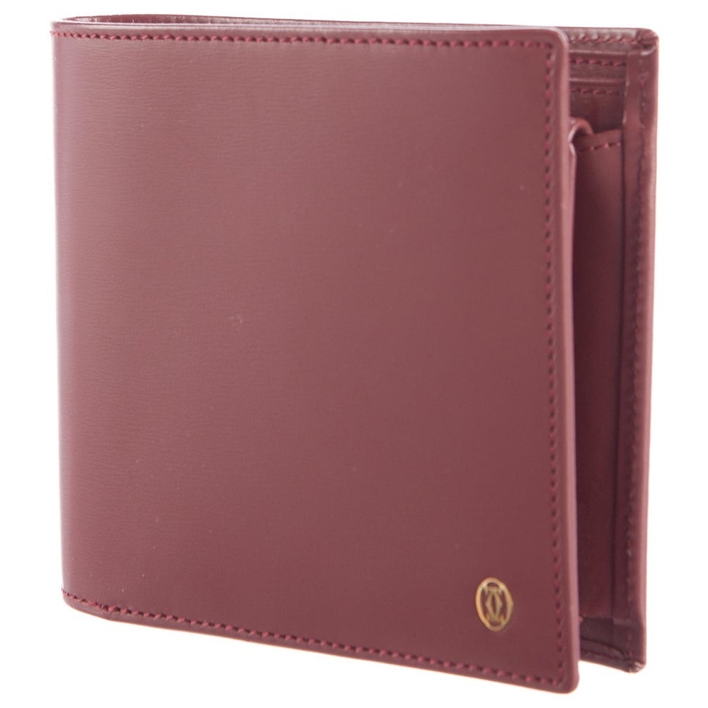 Pristine Pasha de Cartier Burgundy Leather Bifold & Coins Wallet with Gold Logo